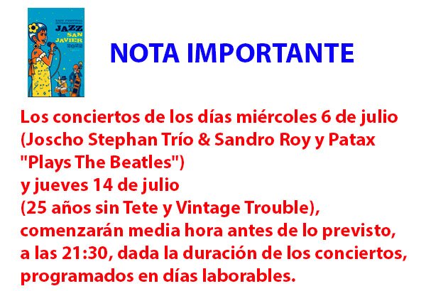 Cambio Horario JAZZ dias 6 y 14 de Juliio